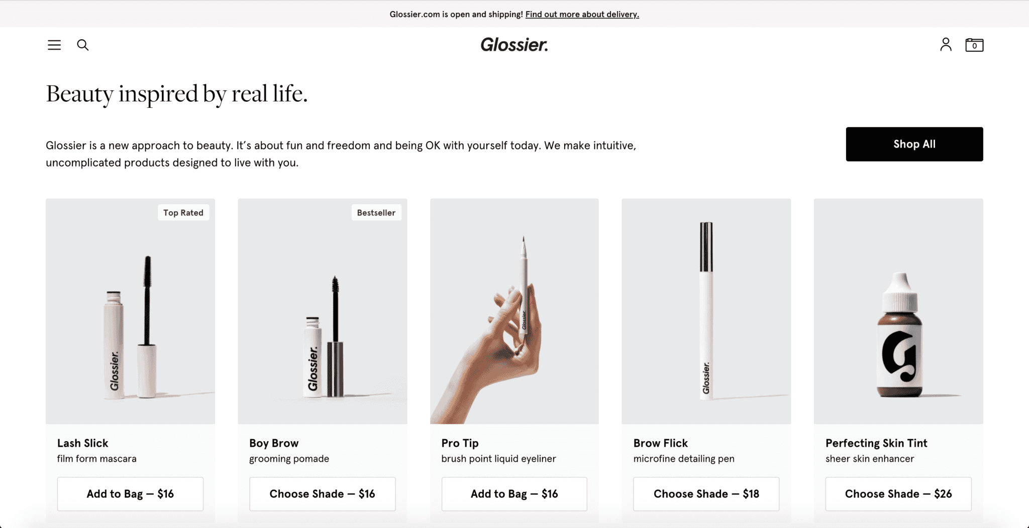 Glossier Website Design