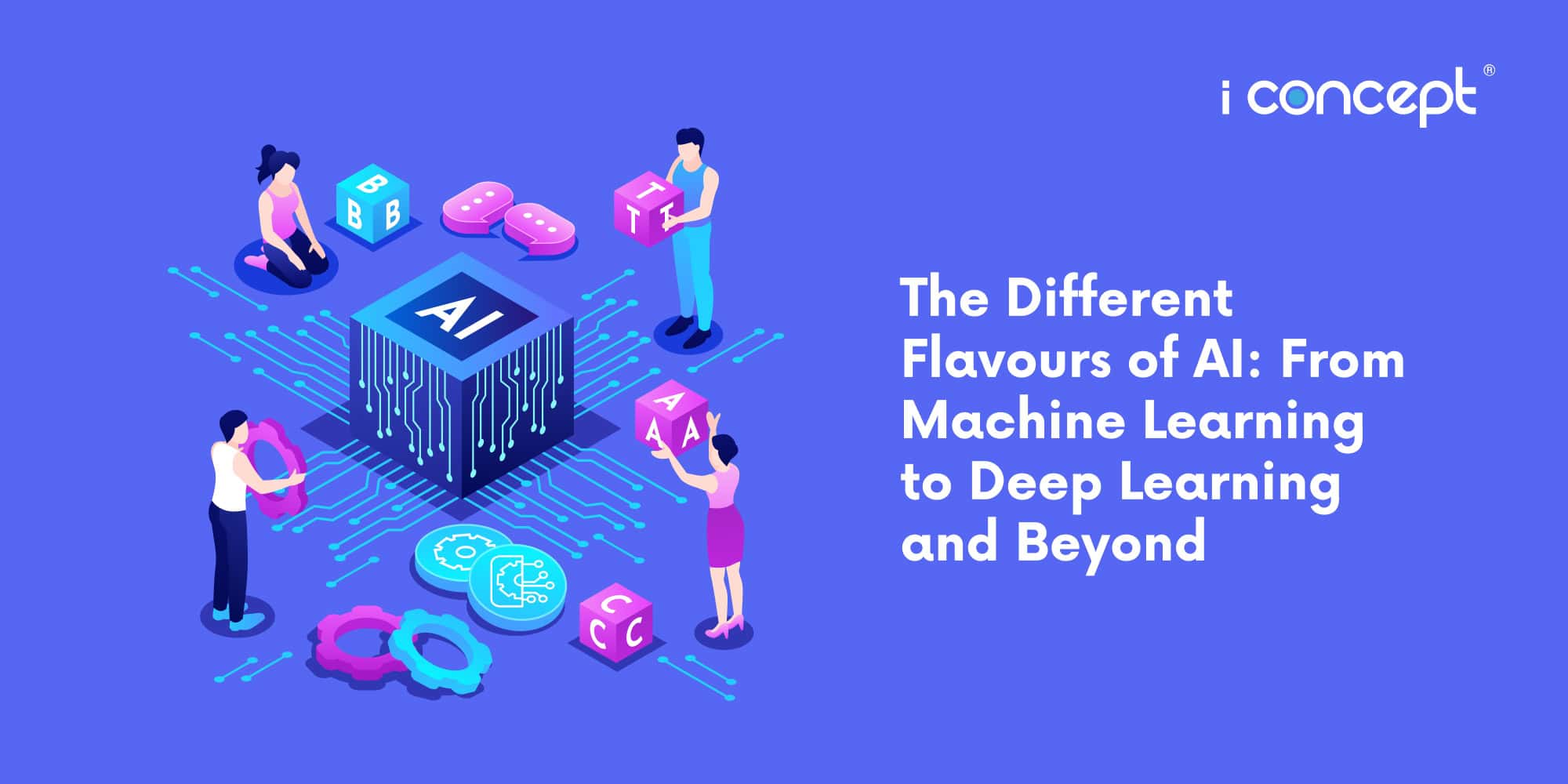 Abstract illustration of individuals interacting with AI - I Concept Singapore