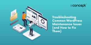 Abstract illustration of professionals fixing a website - I Concept Singapore