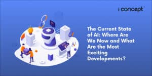 An abstract illustration of a team working around graphical representations of AI - I Concept Singapore