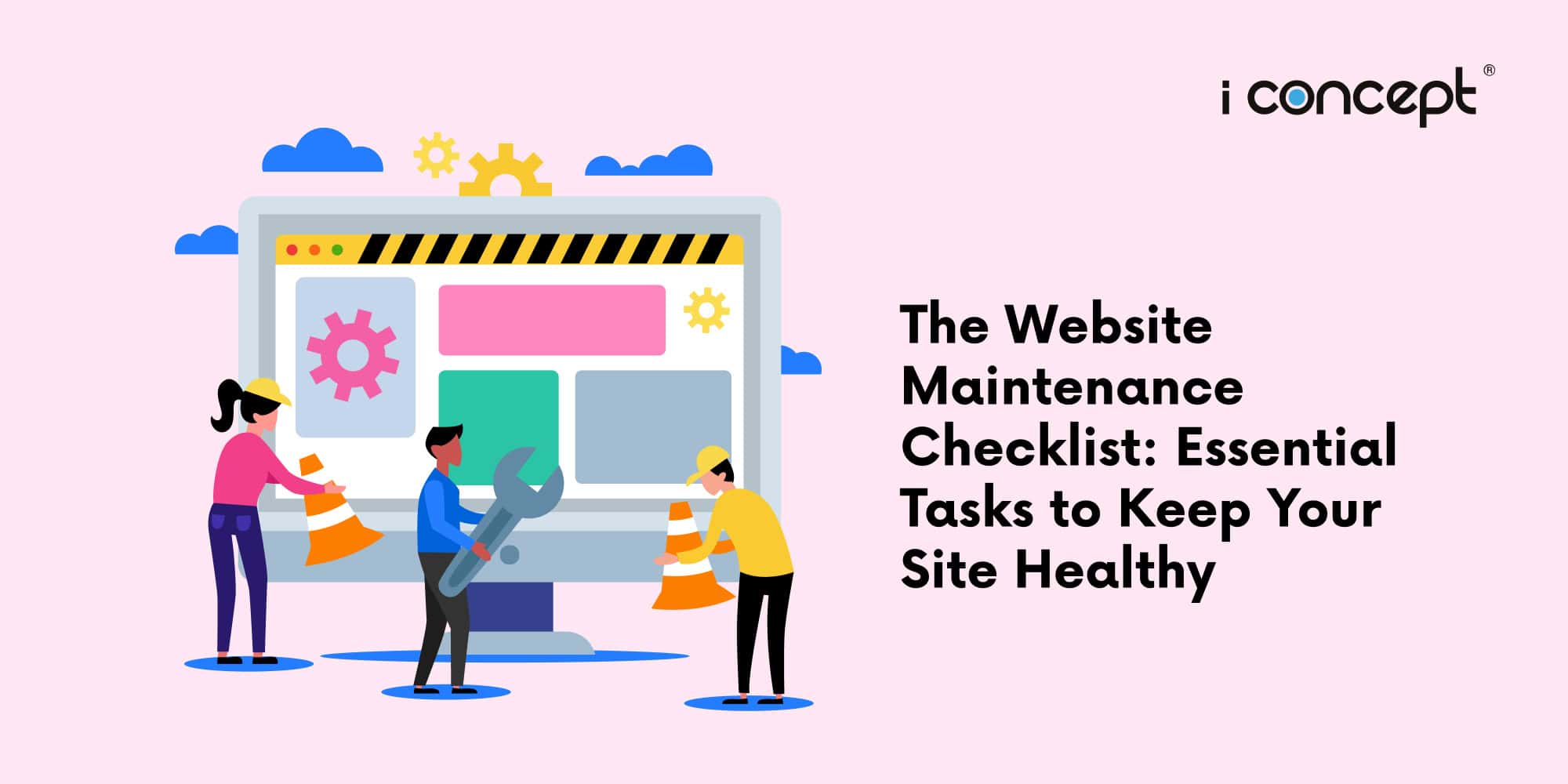 An abstract illustration of professionals fixing up a website - I Concept Singapore