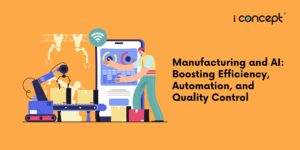 An abstract illustration of a factory worker doing his job with the help of AI technology - I Concept Singapore