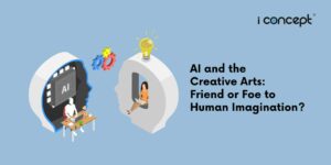 An abstract illustration of a creative working alongside an Artificial Intelligence - I Concept Singapore