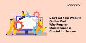 An abstract illustration of a team repairing a website - I Concept Singapore