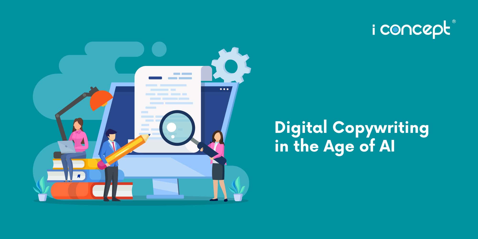 Abstract illustration of creatives writing with tech - I Concept Singapore