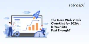 Abstract illustration of professionals reviewing a website - I Concept Singapore