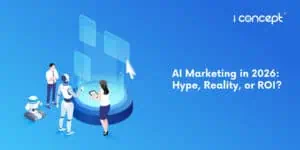 Marketing professionals working alongside an abstract representation of AI - I Concept Singapore