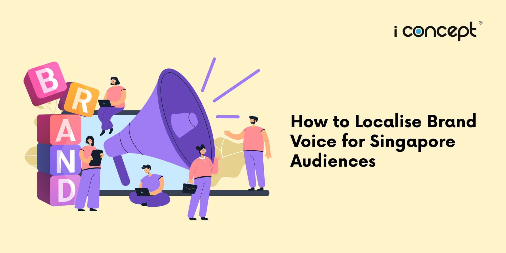 An abstract representation of a group of marketing professionals communicating to their audience - I Concept Singapore