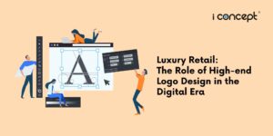 Abstract illustration of a team of creatives designing a logo - I Concept Singapore