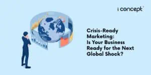 An abstract illustration of a professional reviewing global situations for his brand - I Concept Singapore