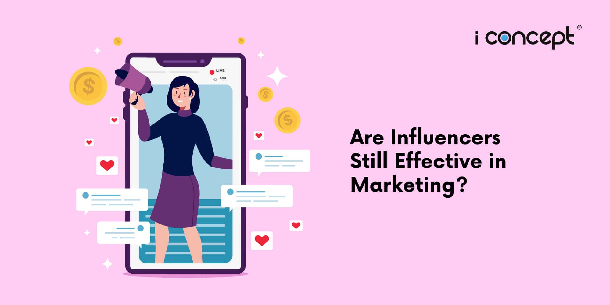 Abstract illustration of an influencer doing a live event for a brand - I Concept Singapore