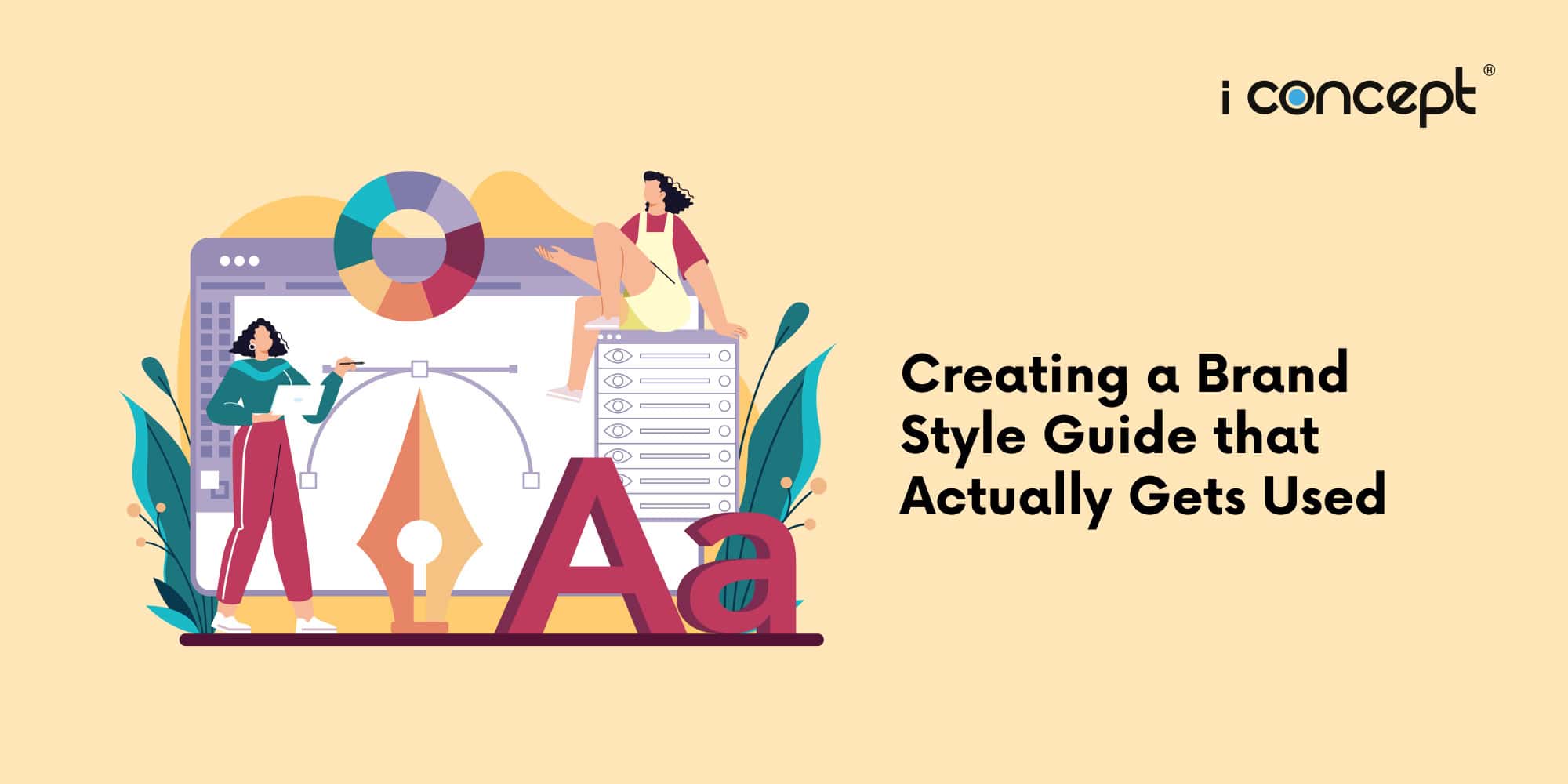 Abstract illustration of professionals designing a brand guide - I Concept Singapore