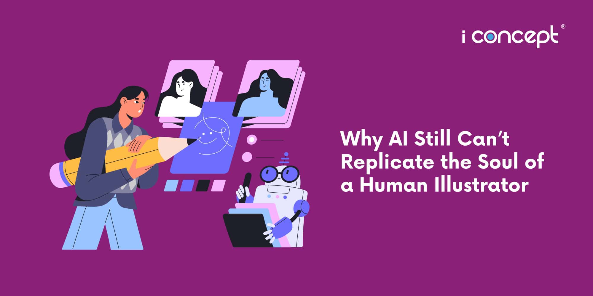 Abstract illustration of an artist and AI drawing their own pictures - I Concept Singapore
