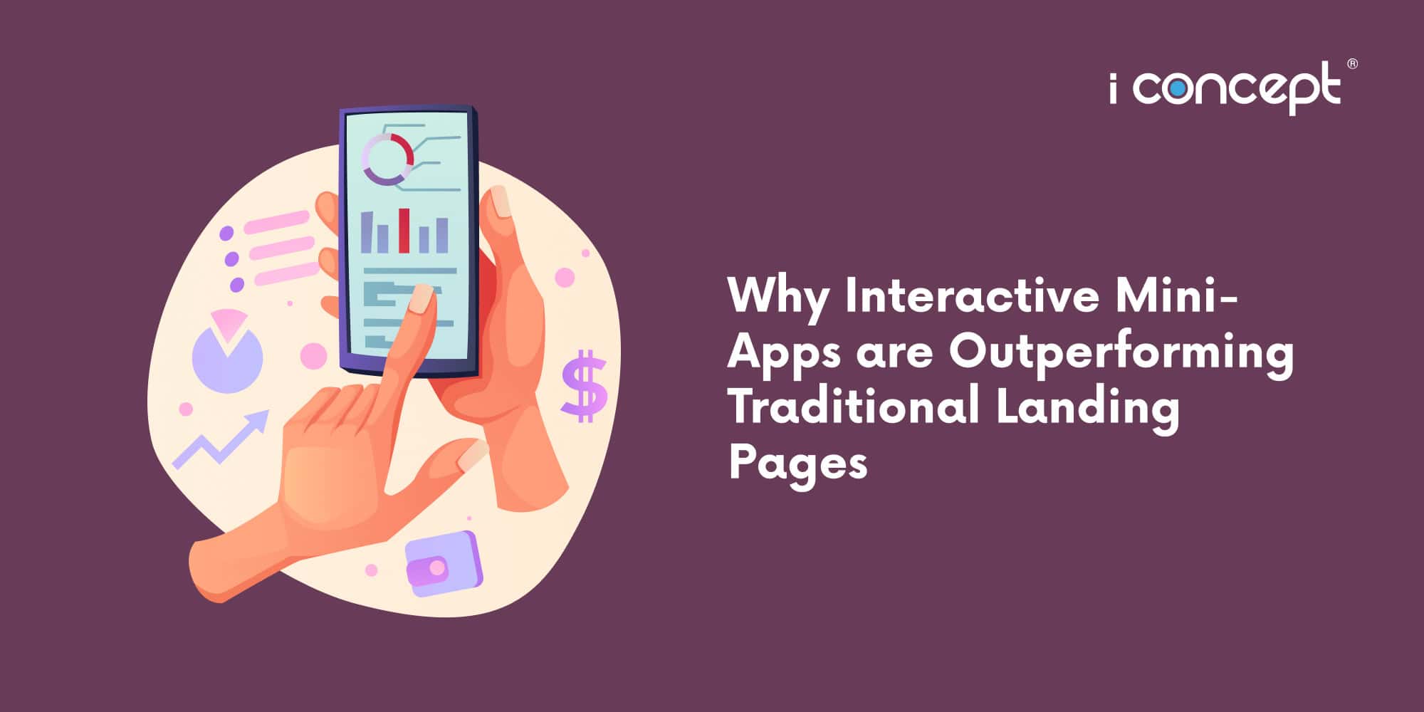 Abstract illustration of an app being used, surrounded with imagery of profitability - I Concept Singapore