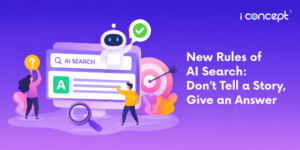 Abstract illustration of users engaging with a website through AI search - I Concept Singapore
